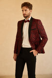 Red Shawl Lapel Jacquard One Button Men's Prom Blazer