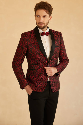 Red Shawl Lapel Jacquard One Button Men's Prom Blazer