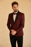 Blue Shawl Lapel Jacquard One Button Men's Prom Blazer