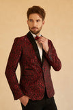 Blue Shawl Lapel Jacquard One Button Men's Prom Blazer