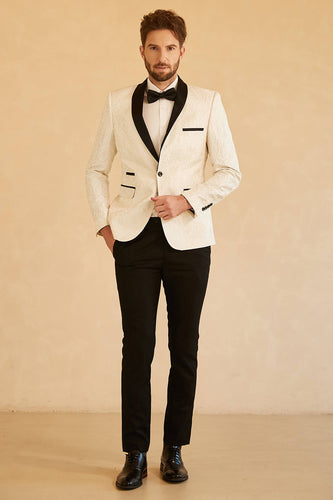 White Shawl Lapel Jacquard One Button Men's Prom Blazer