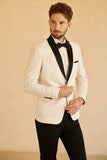 Blue Shawl Lapel Jacquard One Button Men's Prom Blazer