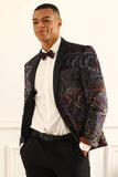 One Button Black Jacquard Shawl Lapel Men's Prom Blazer