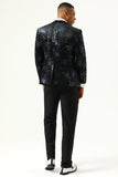 Black Blue Single-Breasted Two-Button Printed Men's Blazer