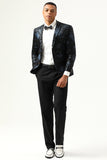 Black Blue Single-Breasted Two-Button Printed Men's Blazer