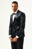 Black Blue Single-Breasted Two-Button Printed Men's Blazer