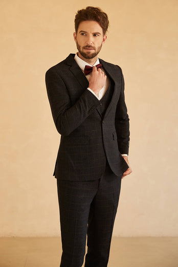 Notched Lapel Single Button Black Wedding Suits For Men