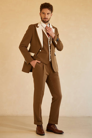 Peak Lapel Single Button Brown Men's Suits