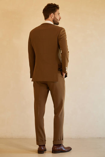 Peak Lapel Single Button Brown Men's Suits