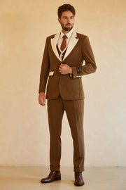 Peak Lapel Single Button Brown Men's Suits