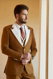 Peak Lapel Single Button Brown Men's Suits