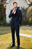 Shawl Lapel 3-Piece One Button Navy Wedding Suits For Men