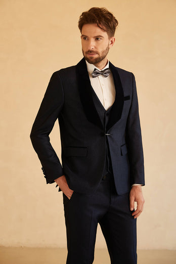 Navy Shawl Lapel One Button Suits For Men
