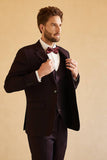 Dark Purple Notched Lapel One Button 3 Piece Wedding Suit