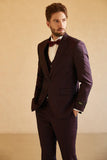 Dark Purple Notched Lapel One Button 3 Piece Wedding Suit