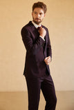 Dark Purple Notched Lapel One Button 3 Piece Wedding Suit