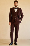 3 Piece Peak Lapel One Button Burgundy Men's Suit