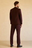 3 Piece Peak Lapel One Button Burgundy Men's Suit