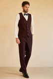 3 Piece Peak Lapel One Button Burgundy Men's Suit