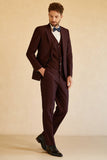 3 Piece Peak Lapel One Button Burgundy Men's Suit