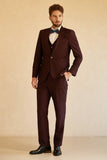 3 Piece Peak Lapel One Button Burgundy Men's Suit