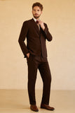 Notched Lapel Two Button Dark Brown 3 Piece Men Suit