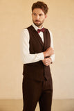 Notched Lapel Two Button Dark Brown 3 Piece Men Suit