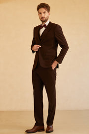 Notched Lapel Two Button Dark Brown 3 Piece Men Suit