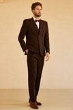 Notched Lapel Two Button Dark Brown 3 Piece Men Suit