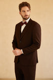 Notched Lapel Two Button Dark Brown 3 Piece Men Suit