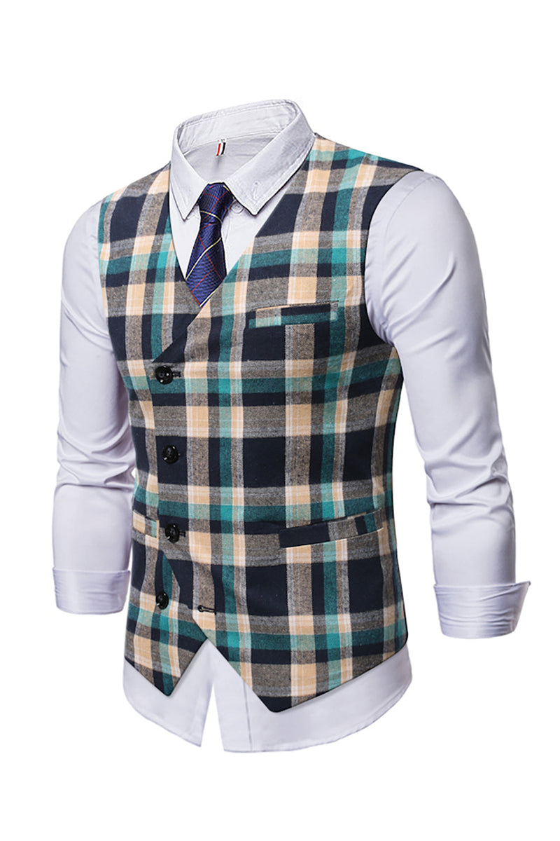Load image into Gallery viewer, Single Breasted V-Neck Plaid Men&#39;s Vest