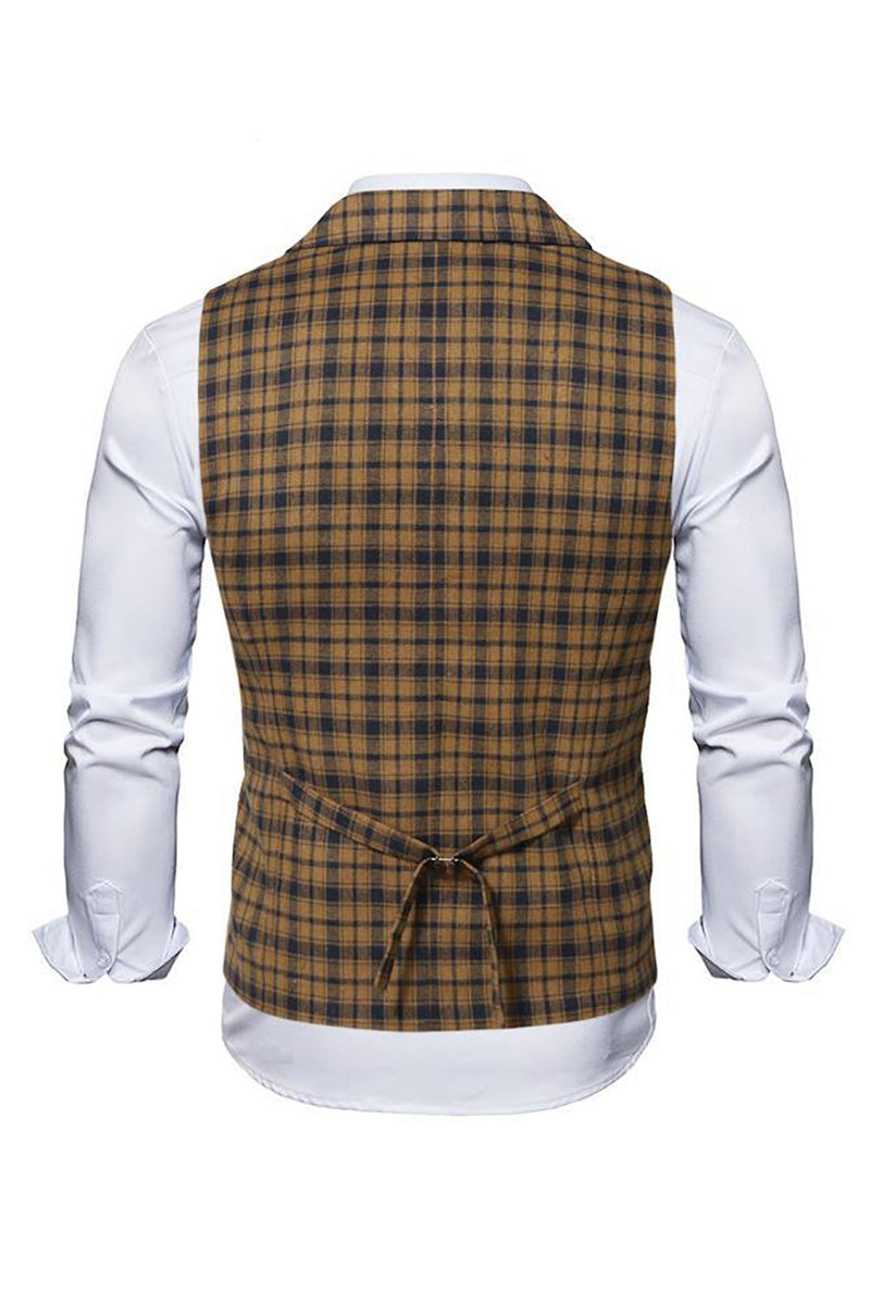 Load image into Gallery viewer, Coffee Notched Lapel Plaid Men&#39;s Suit Vest