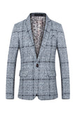 Grey Grid Notched Lapel Men's Blazer