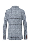 Grey Grid Notched Lapel Men's Blazer