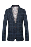 Grey Grid Notched Lapel Men's Blazer