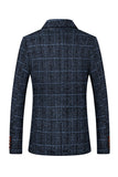 Grey Grid Notched Lapel Men's Blazer