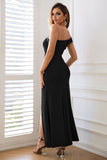 Sheath One Shoulder Black Holiday Party Dress with Split Front