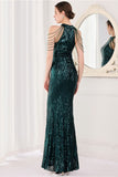 Mermaid Halter Dark Green Sequins Long Prom Dress