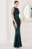 Mermaid Halter Dark Green Sequins Long Prom Dress