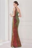 Colorful One Shoulder Sequined Mermaid Evening Dress
