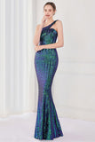 Colorful One Shoulder Sequined Mermaid Evening Dress