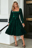 Load image into Gallery viewer, Dark Green Velvet Square Neck Holiday Party Dress