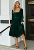 Load image into Gallery viewer, Dark Green Velvet Square Neck Holiday Party Dress