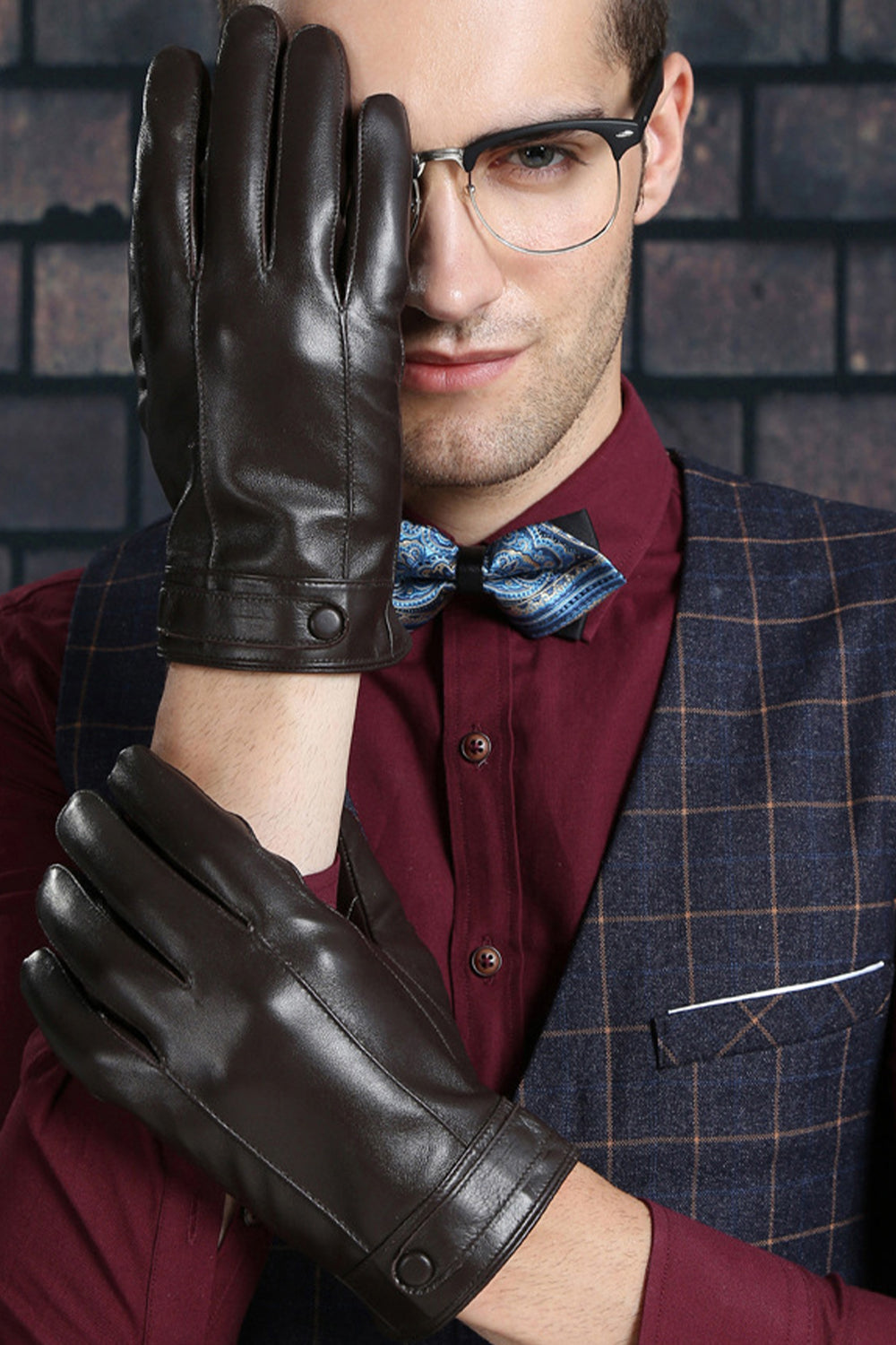 Brown Full-Hand Leather Gloves For Men