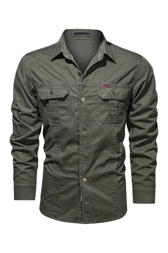 Men's Workwear Long Sleeve Army Green Plus Size Shirt