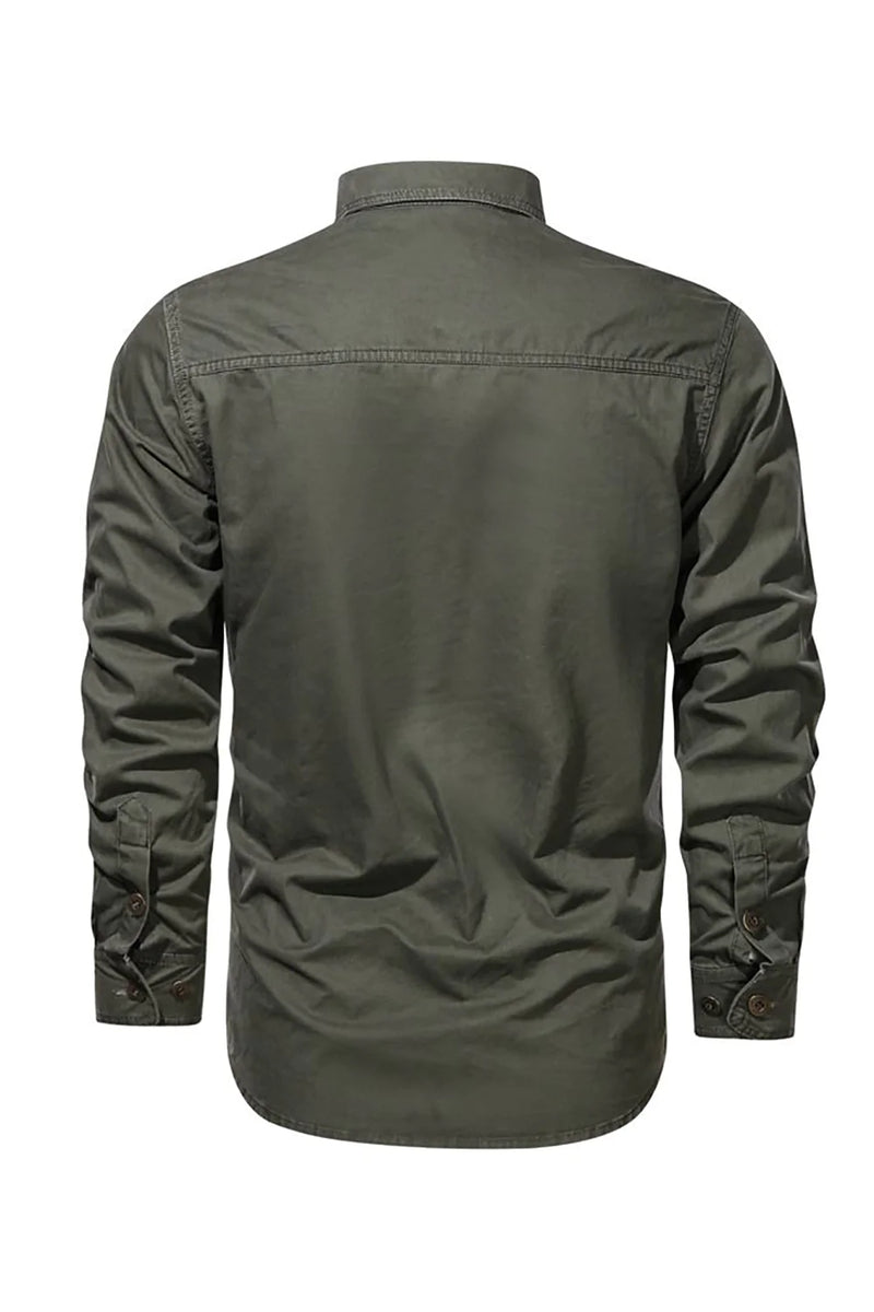 Load image into Gallery viewer, Men&#39;s Workwear Long Sleeve Army Green Plus Size Shirt