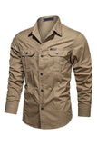 Men's Workwear Long Sleeve Army Green Plus Size Shirt