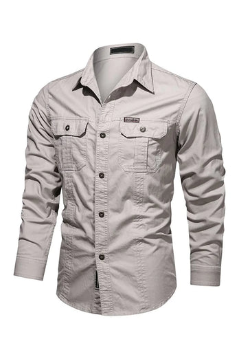 Men's Workwear Long Sleeve Army Green Plus Size Shirt