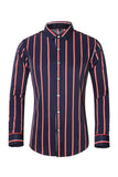 Black Red Striped Plus Size Men's Long Sleeve Shirt