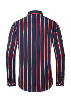 Black Red Striped Plus Size Men's Long Sleeve Shirt